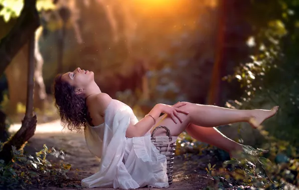 Girl, nature, basket