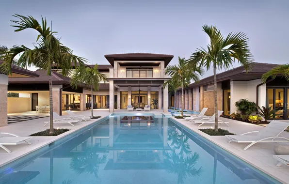 Picture design, style, palm trees, Villa, pool, FL, architecture, facade