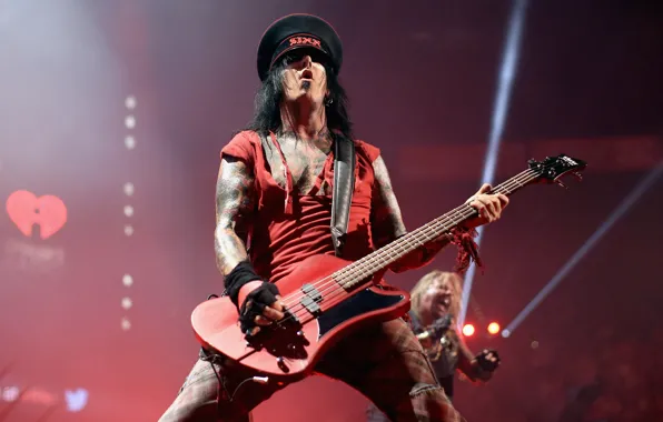 Red, guitar, concert, bass, Guns N Roses, Nikki Sixx