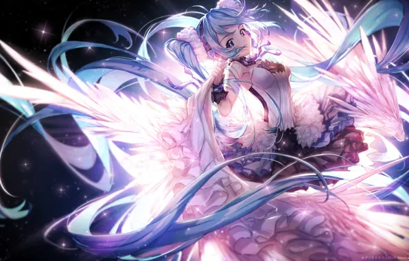 Picture dance, vocaloid, hatsune miku, blue hair, Hatsune Miku, white wings