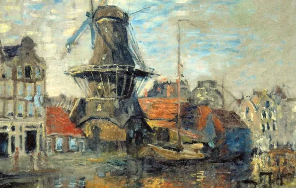 Picture picture, the urban landscape, Claude Monet, Windmill on canal Onbekende. Amsterdam