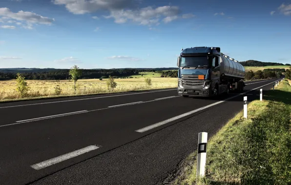 Road, blue, Mercedes-Benz, tank, tractor, 4x2, the trailer