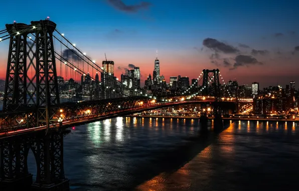 Picture city, lights, bridge, night