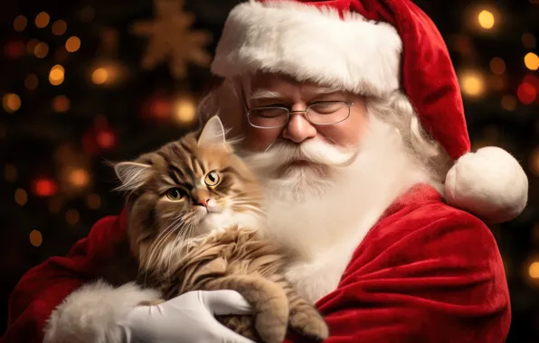 Cat, cat, kitty, kindness, Christmas, New year, Santa Claus, Santa Claus