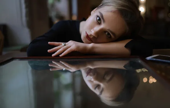 Reflection, portrait, sponge, Aleks Five