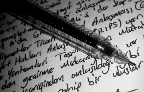 Macro, black and white, paper, pen, ink, writing