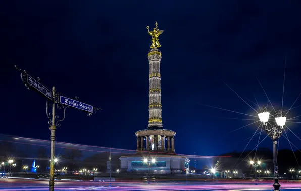 Night, lights, Germany, Berlin, the victory column