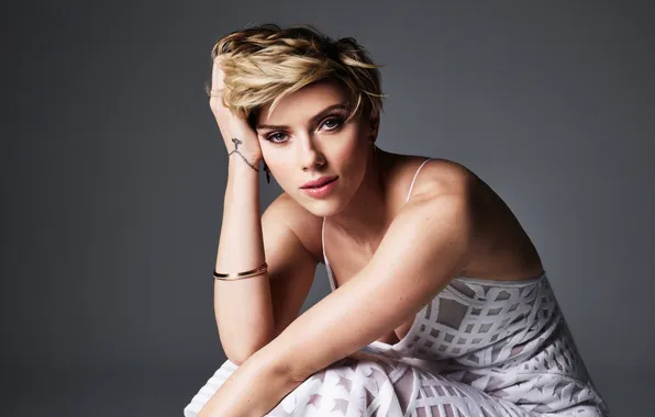 Picture pose, background, model, dress, actress, Scarlett Johansson, hairstyle, blonde