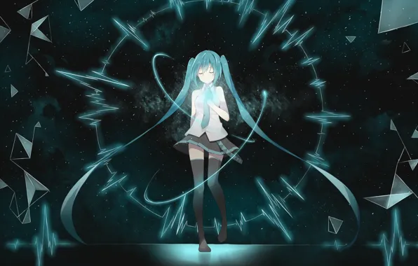 Girl, Look, Anime, Vocaloid, Hatsune Miku, Blue hair