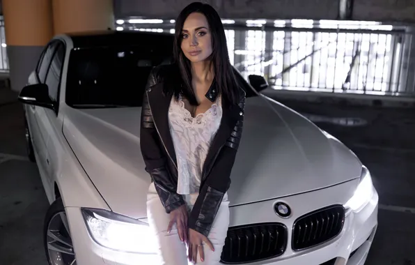 Picture look, Girls, BMW, beautiful girl, Valeria, white car, posing on the car
