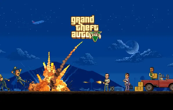 The game, Police, The explosion, Art, Pixels, 8bit, Michael, GTA