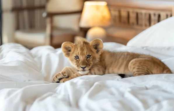 Look, lamp, bed, Leo, bed, lies, pillow, blanket