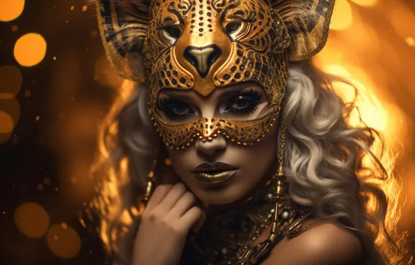 Look, girl, decoration, face, pose, style, gold, hand