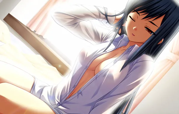 Chest, girl, morning, window, pastel