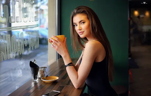 Picture look, pose, makeup, Mike, hairstyle, Cup, brown hair, beauty