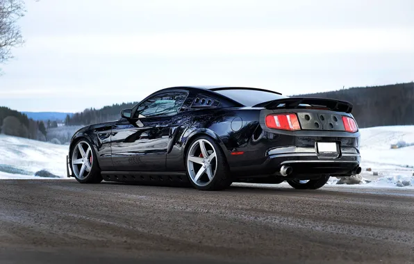 Road, snow, black, mustang, Mustang, ford, black, Ford