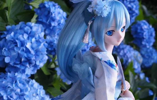 Flowers, toy, doll, hydrangea