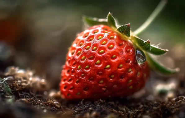 Macro, berries, rendering, drop, garden, strawberry, berry, bokeh