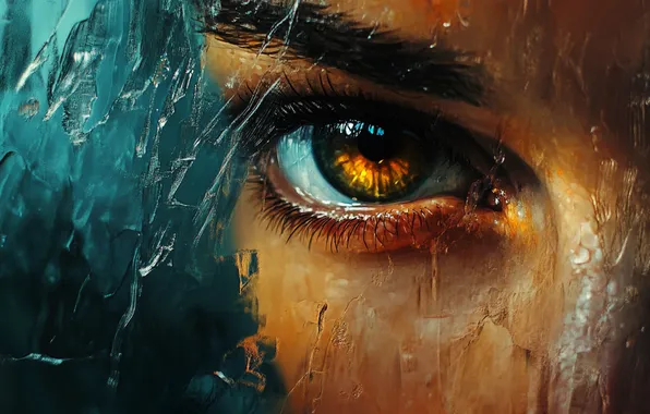 Girl, drops, macro, face, eyes, stains, strokes, brown eyes
