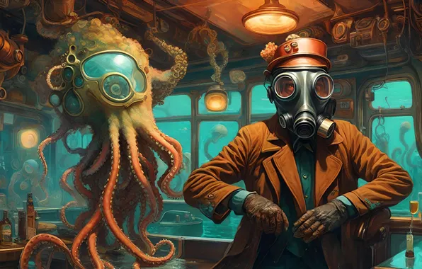Fantasy, octopus, laboratory, scientist