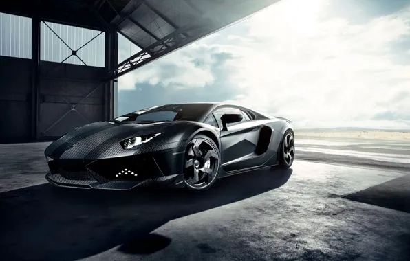 Lamborghini, hangar, supercar, Aventador, Mansory, exterior, Carbonado