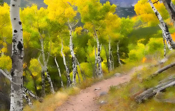 Picture landscape, style, background, birch