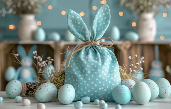 Holiday, gift, blue, eggs, spring, rabbit, blue, Easter