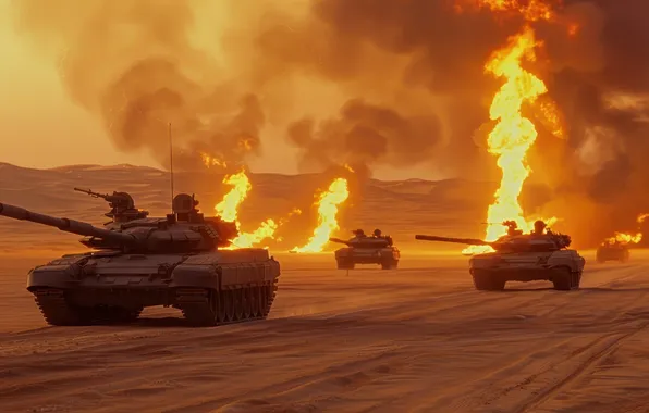 Picture Smoke, Fire, Tanks, Digital art, AI art, The Art of Artificial Intelligence, Neural network, War …
