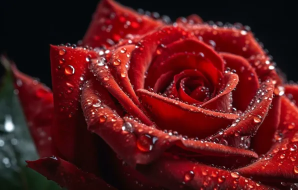 Flower, drops, macro, flowers, rose, roses, petals, red