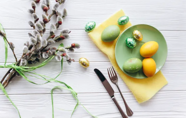 Branches, eggs, spring, colorful, Easter, wood, Verba, spring