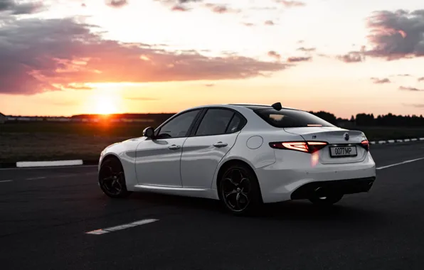 Road, white, sunset, alfa romeo, Alfa Romeo, giulia, alfa romeo giulia