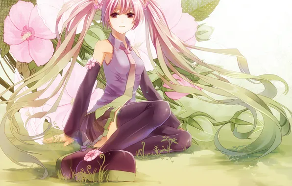 Girl, anime, garden, Vocaloid, Luke