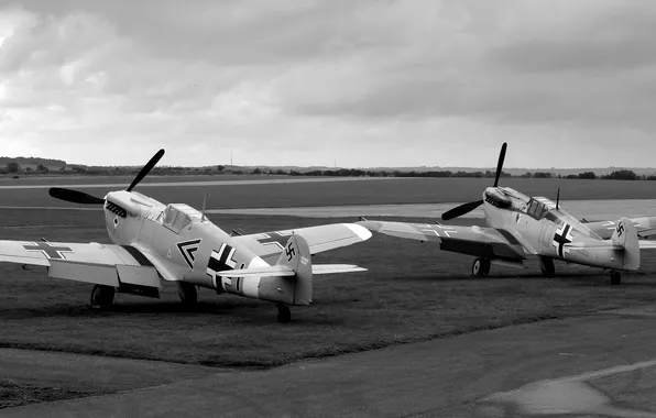 Picture black and white, fighter-monoplane, Hispano, Spanish, photoebony, HA-1109/1112 Buchon