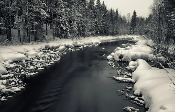 Winter, snow, river