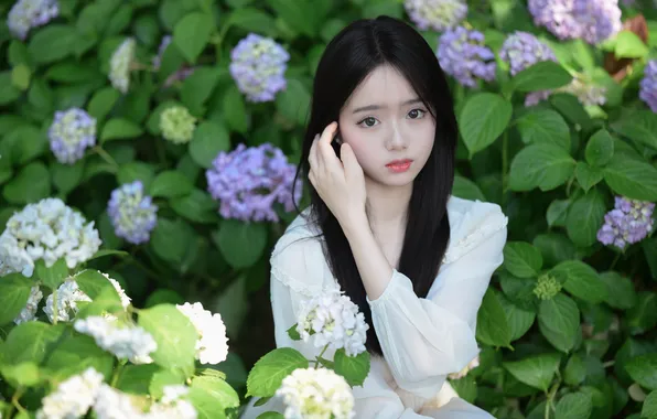 Beautiful, Asian, Model, Flowers, Woman, Cute, Pretty, Petite