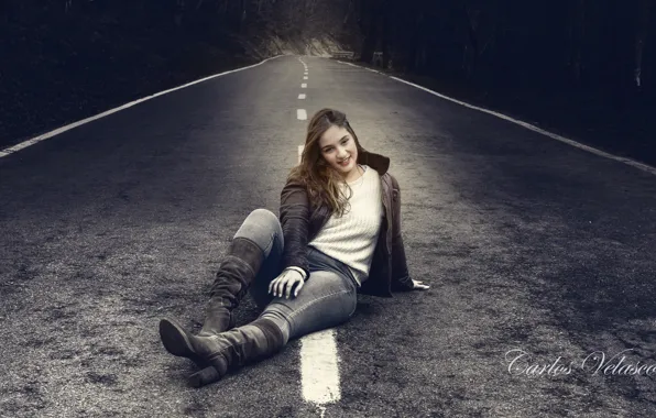 Boy posing on road while sitting - PixaHive