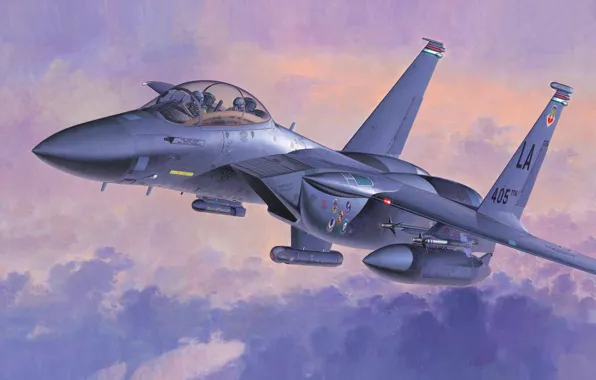 Picture war, art, airplane, painting, aviation, jet, F-15E Strike Eagle