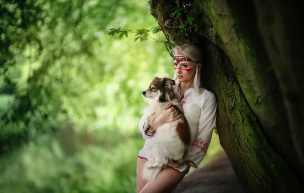 Nature, pond, legs, river, girl.dog