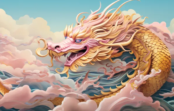 Face, style, background, dragon, New year, symbol, ornament, symbols