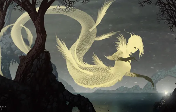 Night, Being, Flower, Lake, Monster, Fantasy, Art, Art