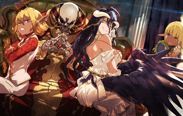 Picture girl, anime, art, skeleton, Overlord, The Lord