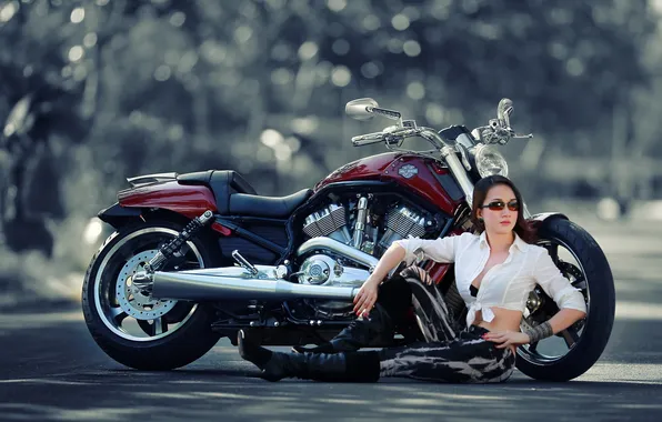 Girl, pose, background, motorcycle