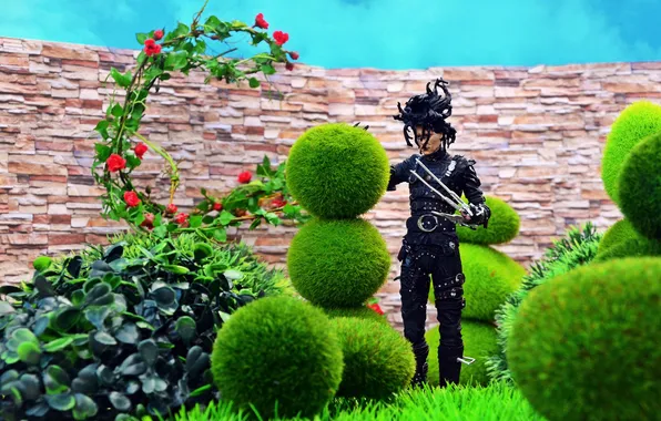 Picture the sky, wall, Johnny Depp, toys, yard, Edward Scissorhands
