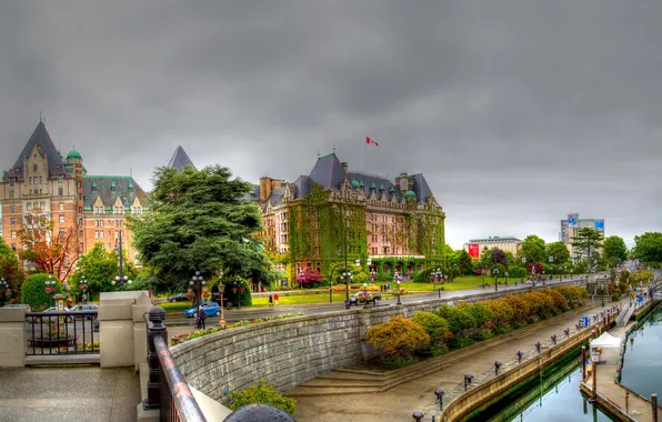 Trees, river, HDR, home, Victoria, Canada, lights, British Columbia