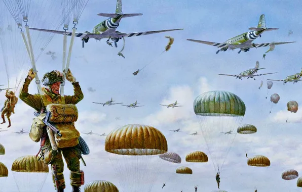 Figure, art, 1944, skydivers, Market Garden, Dutch operation, land in Holland, the military operation of …