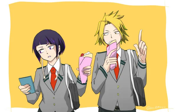 Girl, food, guy, Boku No Hero Academy, My Hero Academy, Kioka Giro, Kaminari Denki