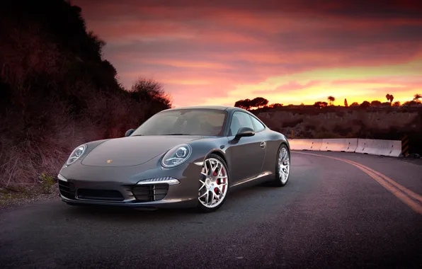 Picture Sunset, The sky, Auto, Road, Mountains, Porsche, Tuning, Machine