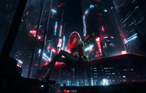 Picture girl, ai art, city, night