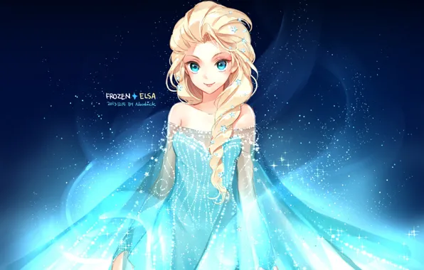 Picture girl, stars, smile, anime, art, frozen, nardack, elsa