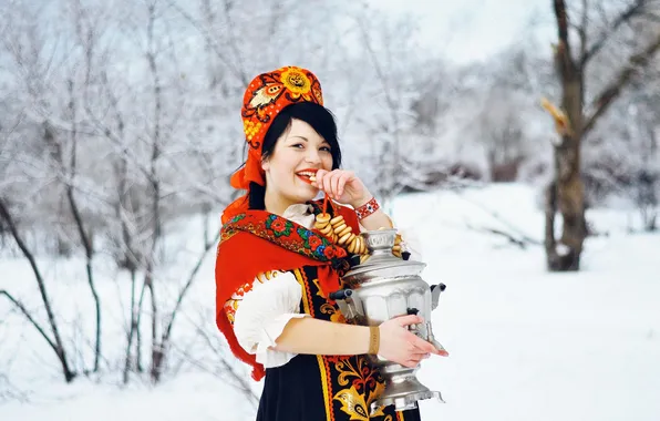 Picture girl, snow, photographer, samovar, photography, photographer, Elena Umrihina